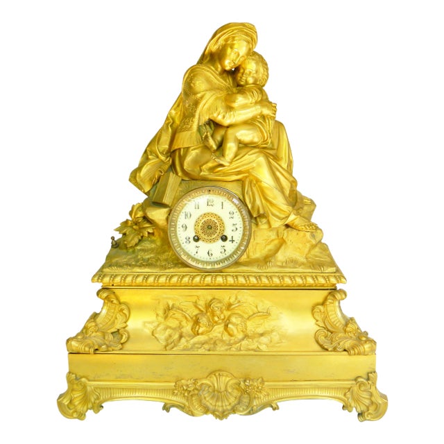 18th C. French Bronze Sculpture Mantel Clock For Sale