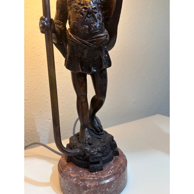 Mid-20th Century Venetian Style Figural Bronze Blackamoor Table Lamps on Red Marble Bases - A Pair For Sale In Houston - Image 6 of 9