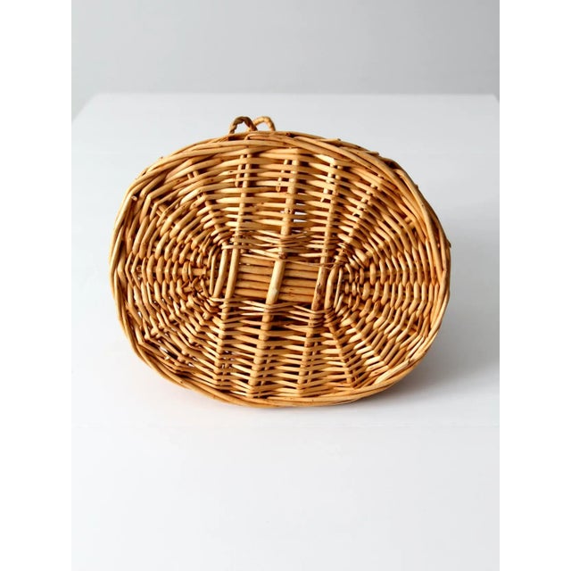 Wood Vintage Wicker Carrying Basket For Sale - Image 7 of 9