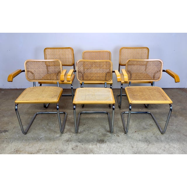 Vintage Set of 6 Marcel Breuer Cesca Style Cane & Tubular Chrome Chairs For Sale - Image 12 of 12