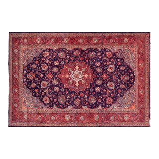 Vintage Hand-Knotted Wool Runner Rug – 6.4 X 12.1 Navy Blue Red For Sale