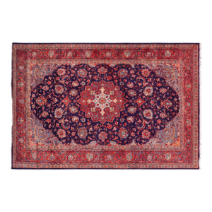 Vintage Hand-Knotted Wool Runner Rug – 6.4 X 12.1 Navy Blue Red
