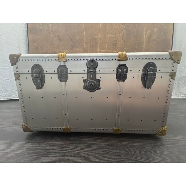 Restoration Hardware Rh Restoration Hardware Vintage Porter's Trunk For Sale - Image 4 of 18