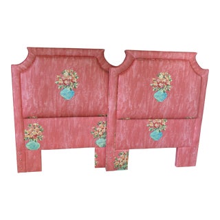 Vintage Pair Cottage Shabby Chic Custom Upholstered Twin Headboards For Sale