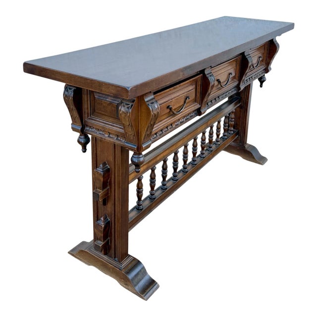 Impressive Spanish console table by Valenti, crafted in wood and featuring the distinctive traditional craftsmanship...