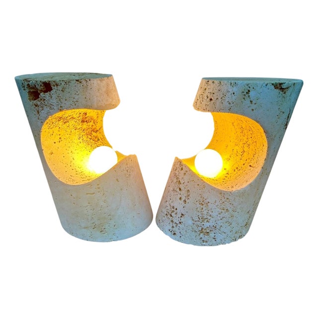 Travertine Table Lamps by Giuliano Cesari for Nucleo, 1971, Set of 2 For Sale