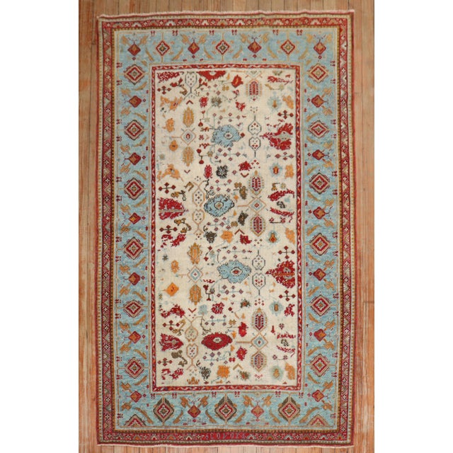 Sky Blue Antique Zabihi Collection Turkish Ghiordes Rug For Sale - Image 8 of 9