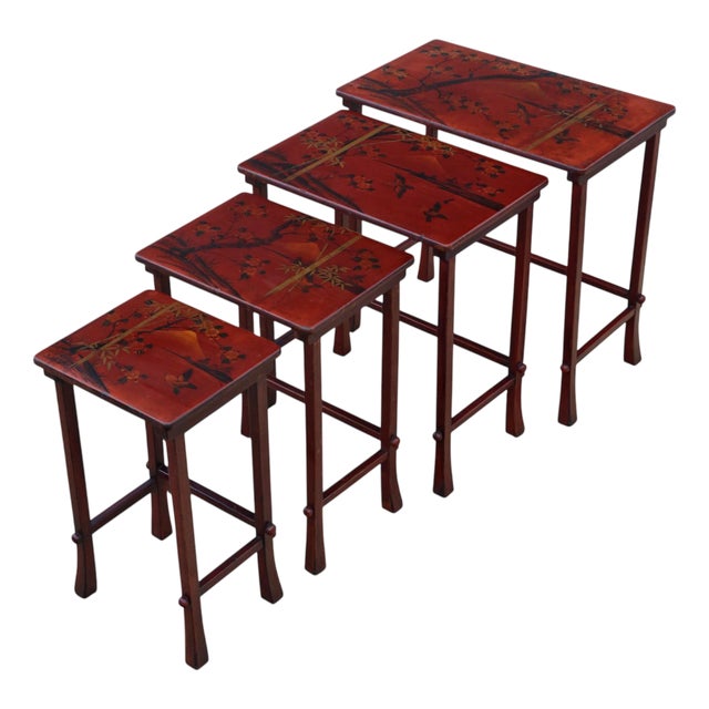 Japanese Red Lacquer Nesting Tables, 1900s, Set of 4 For Sale