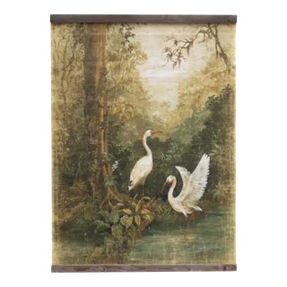 Vintage French Style Tropical Heron Canvas Wall Hanging Reproduction For Sale
