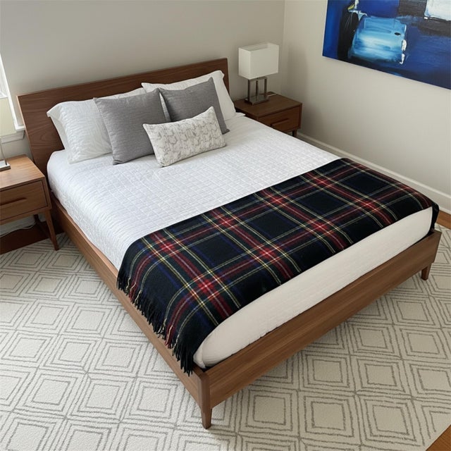 Plaid Tartan Throw Blanket in Wool from Johnstons of Elgin Scotland For Sale - Image 4 of 12