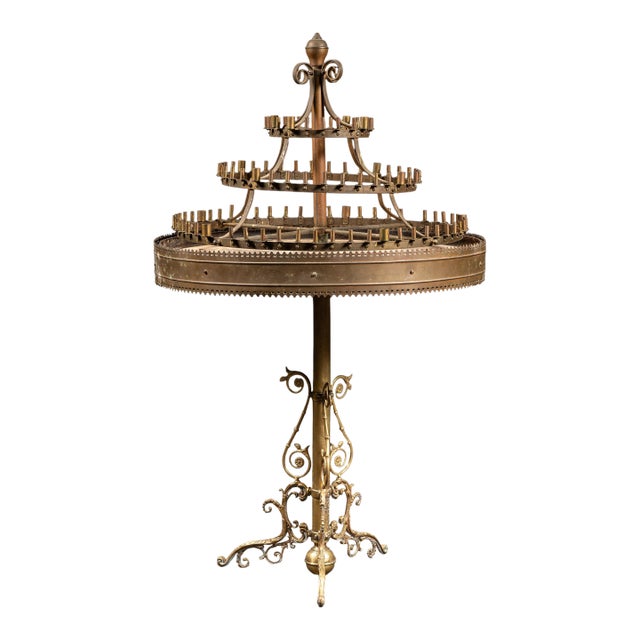 Antique Multi-Tier Brass Candelabrum Table on Ornate Stand For Sale