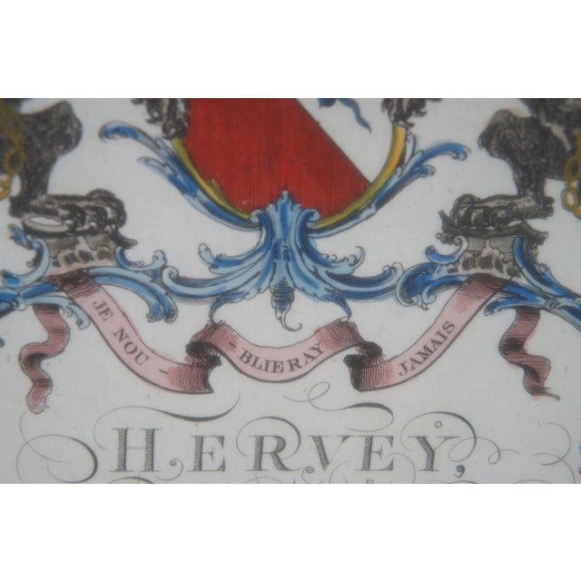 3 Framed Armorial Engravings Figural Coat of Arms Family Crest Heraldic Prints For Sale - Image 9 of 12