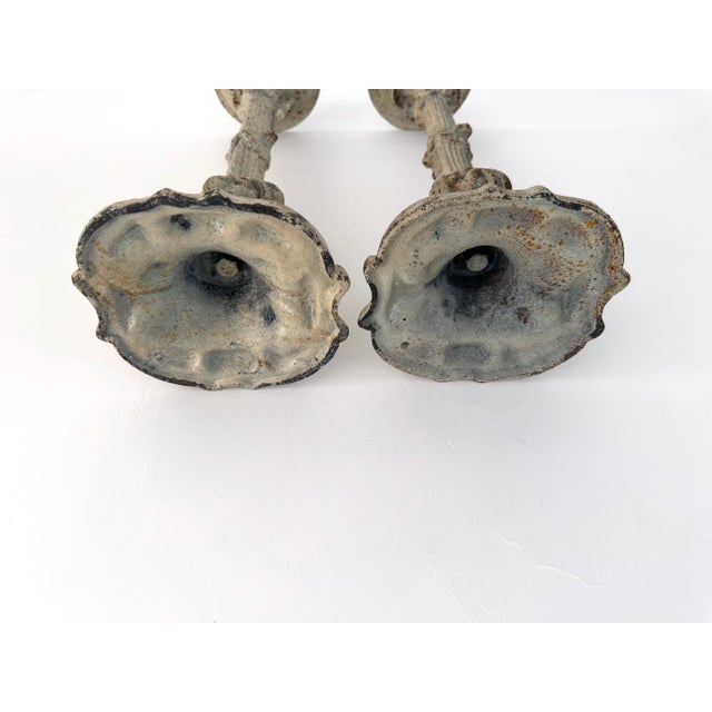 Antique Cast Iron Pillar Candle Holders, a Pair For Sale - Image 15 of 15