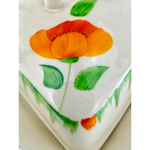 Vintage 1940's Hand Painted Poppy Ceramic Butter Dish For Sale - Image 4 of 11