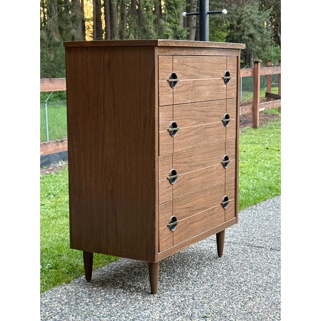 Likely 1960s Mid-Century Modern Possibly Walnut Highboy Dresser 30W 17D 38.5H