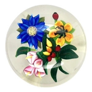 Ken Rosenthal 1995 Lampwork Flower Bouquet Glass Paperweight