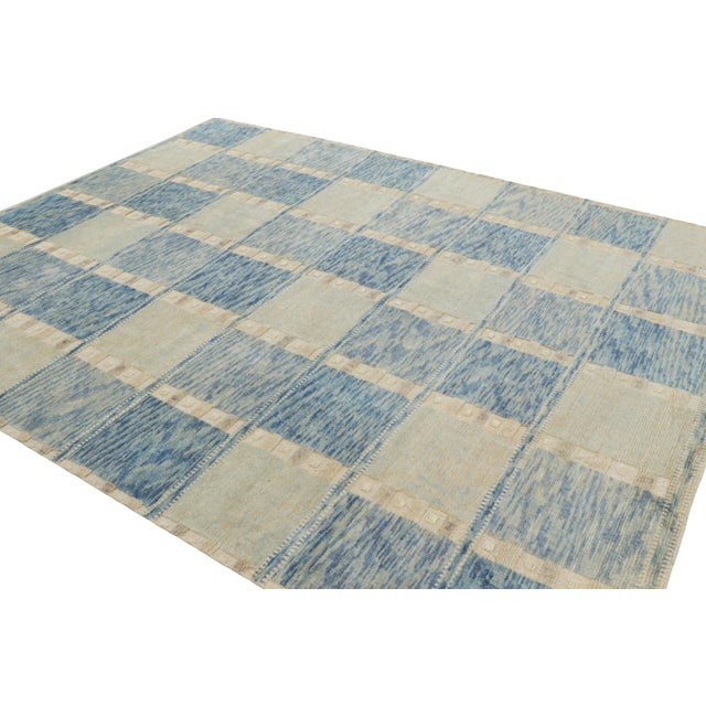 2010s Rug & Kilim’s Scandinavian Style Rug in Blue and Cream With Geometric Patterns For Sale - Image 5 of 8