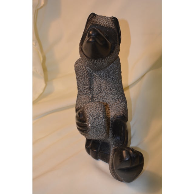 Vintage Shona Stone Black & Gray Baboon Monkey Figurine Statue / Sculpture Kamisi For Sale - Image 9 of 14