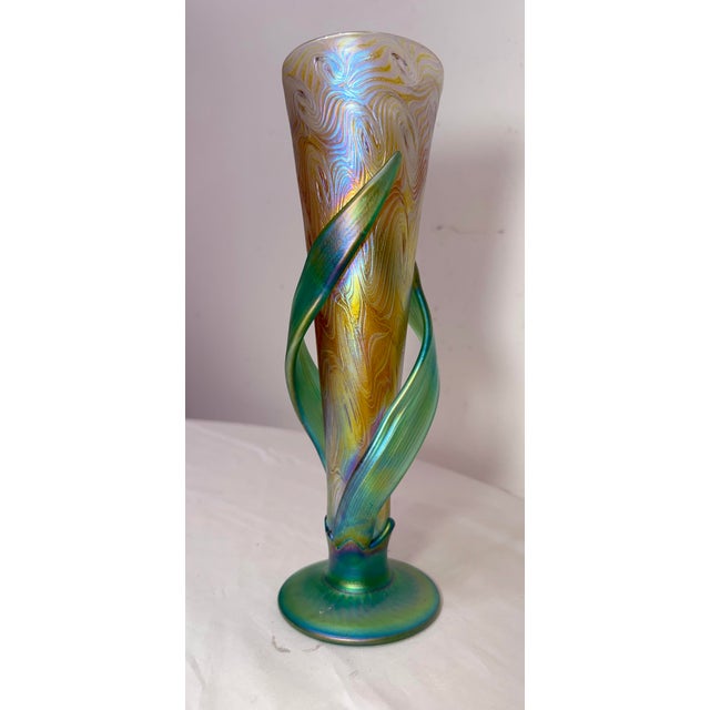 Vintage Hand Blown Muller Aurene Iridescent Rainbow Corn Cob Figural Glass Vase For Sale - Image 9 of 15
