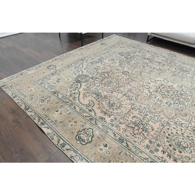 1970s Vintage Persian Handmade Wool Cotton Beige Area Rug For Sale In San Francisco - Image 6 of 11