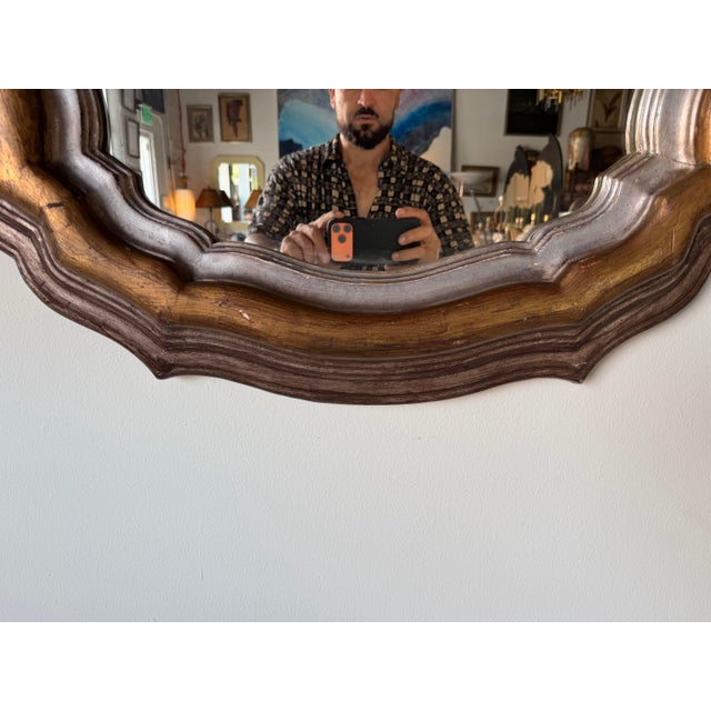 Silver 1960’s Italian Hollywood Regency Carved Wood Wall Mirror For Sale - Image 8 of 12