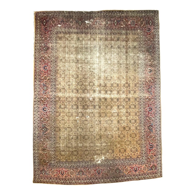 Circa 1930's Rug with Mustard Saffron & Salmon Colors 9.3. X 12.3 For Sale