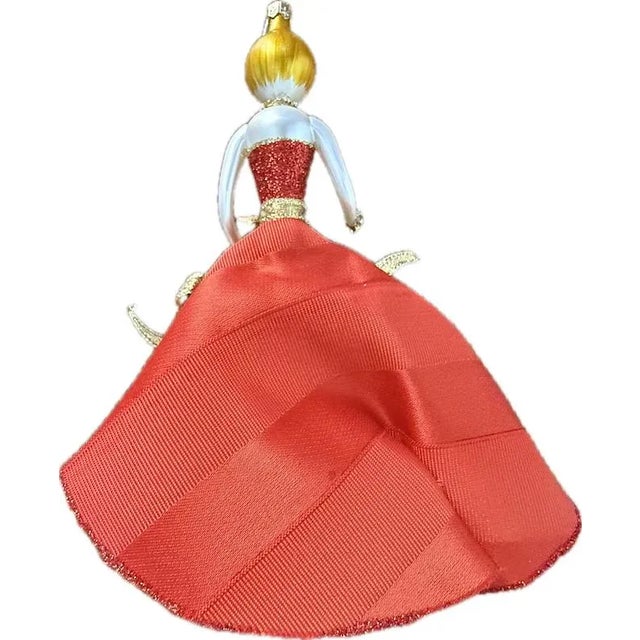 Vintage Soffieria De Carlini Mouth-Blown Glass Christmas Ornament Fashionista Lady In Red Gown Soffieria De Carlini...