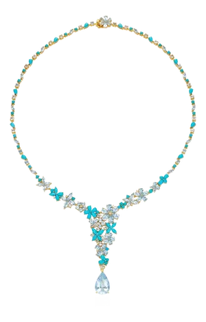 Nina Zhou Symphony Aquamarine Turquoise Diamond Statement Necklace in 14k Yellow Gold