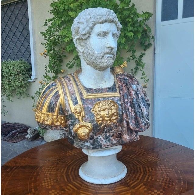 Bust of the Roman Emperor Hadrian from 1950 in Painted and Vitrified Terracotta, 1950, Terracotta For Sale - Image 3 of 12