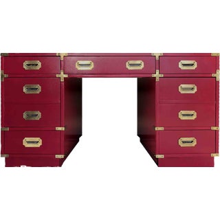 1970s Campaign Partner Desk By Bernhardt For Sale