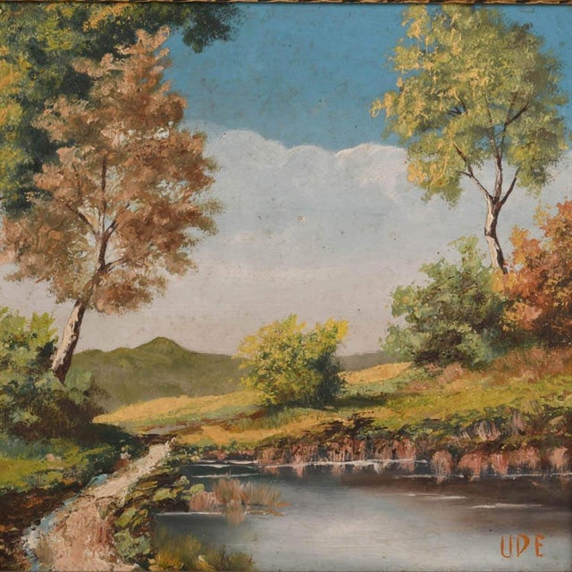Framed Pair of Signed Oil on Board Landscape Paintings in Gilt Frames For Sale - Image 4 of 7