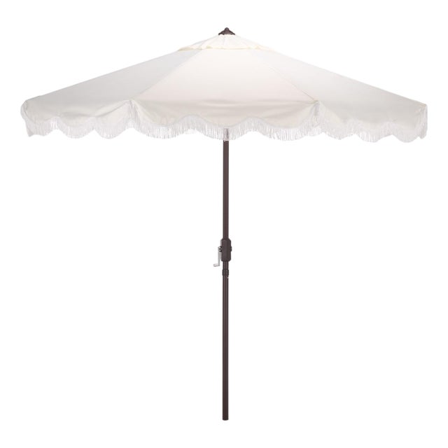 Torsa 9 Ft Crank Umbrella, Ivory/Brown Pole For Sale