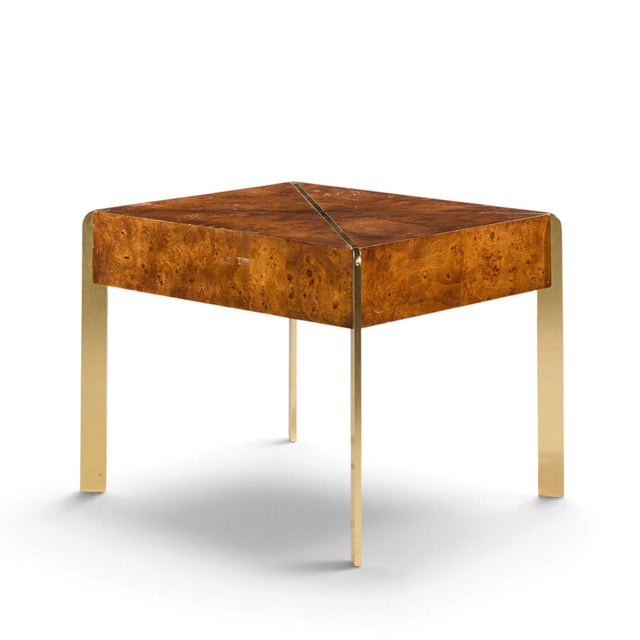 Brown Milo Baughman Style Hekman Mid Century Burlwood and Brass Side End Table For Sale - Image 8 of 10