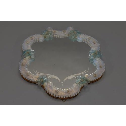 Italian Venetian Light Blue Murano Glass and Opalescent Glass Wall Mirror, 1950s For Sale - Image 15 of 18