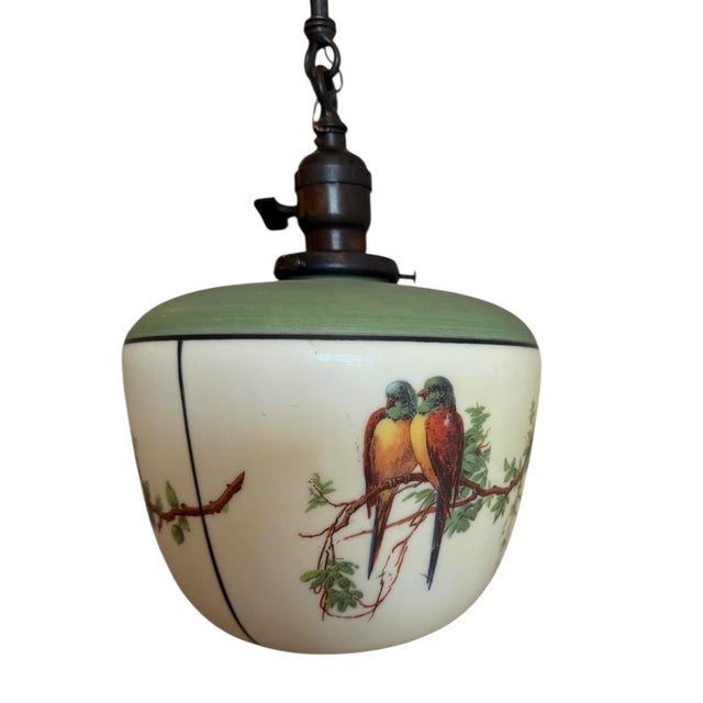 Vintage Bird and Botanicals Hand Painted Pendant Pendant Light For Sale - Image 4 of 7