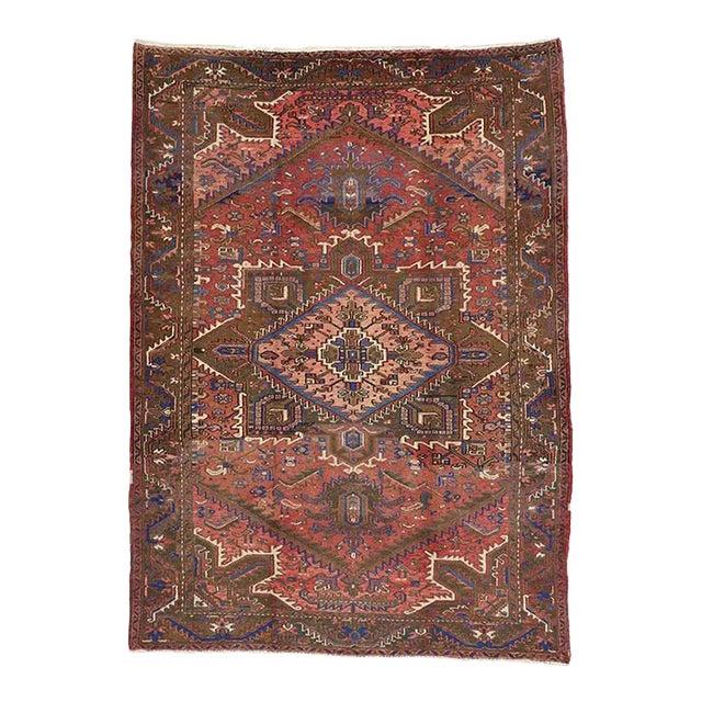 Vintage Persian Heriz Rug - 07'03 X 10'00 For Sale