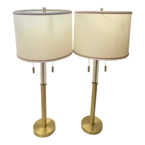 Pair of Brushed Gold & Lucite Table Lamps