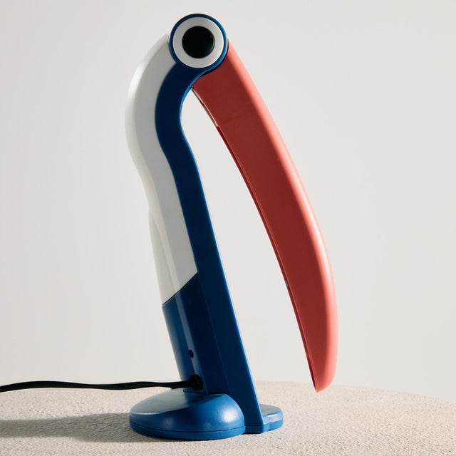The ‘Toucan’ desk lamp designed by Huo-Tu Huang for Huangslite in the 1980s. with its playful colors and shapes, the lamp...