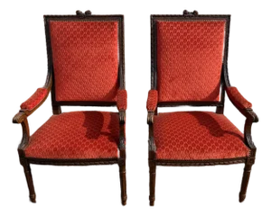Large 19th Century Velour French Louis XVI Bergere or Armchair- A Pair