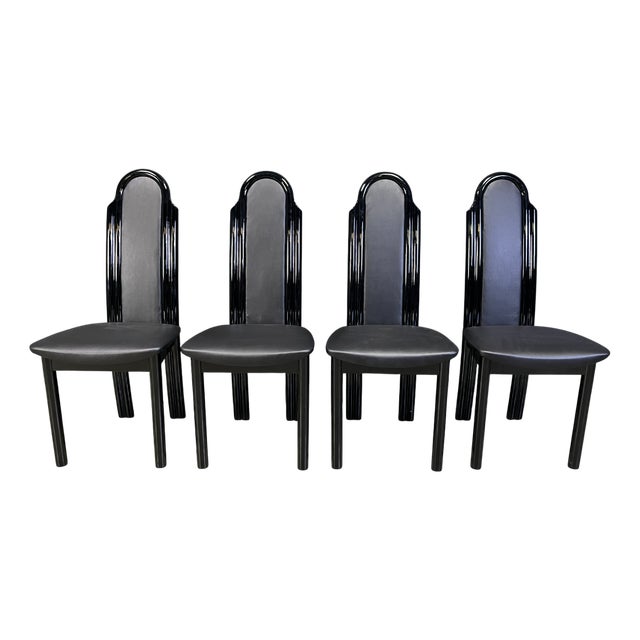 Vintage Italian Lacquered Wood Dining Chairs, 1980s, Set of 4 For Sale
