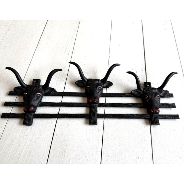 Vintage Western Long Horn Bull Iron Wall Coat Rack For Sale - Image 6 of 6
