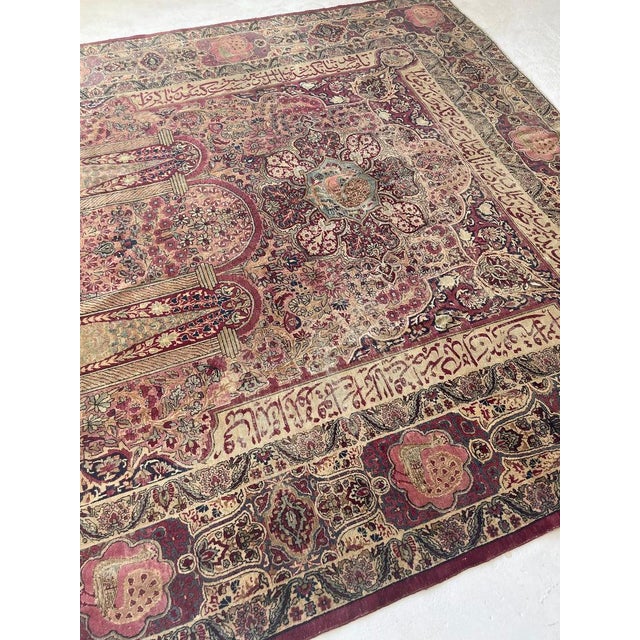 1900s COLLECTOR'S ROYAL PEACOCK KERMAN Duel Cypress Tree of Life Rug 9 x 11.8 For Sale - Image 14 of 17