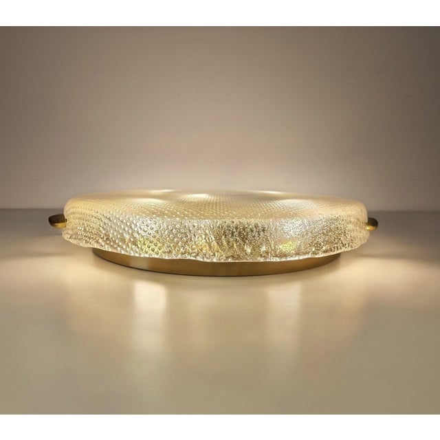 Vintage Textured Glass and Brass Flush Mount from Hillebrand Leuchten, Germany, 1970s For Sale - Image 4 of 18