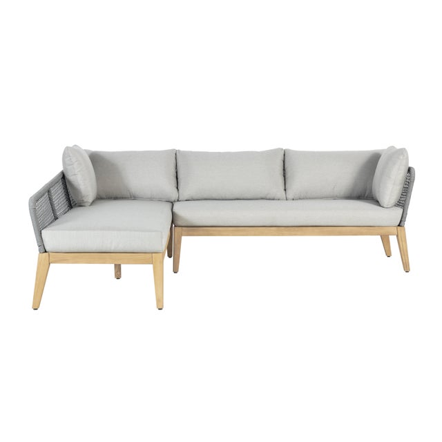 Cypress Teak Wood 2-Piece Left Arm Chaise Outdoor Sectional - Gray For Sale - Image 11 of 13