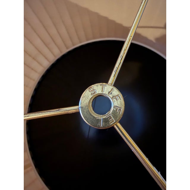 Vintage Stiffel Brass Floor Lamp With Integrated Glass Drink Table Original Shade For Sale In Chicago - Image 6 of 12