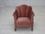 1950s, Danish armchair. Salmon pink furniture velour, oak wood legs, brass springs in the seat. Chair was reupholstered by...