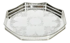 English Sheffield Silver Plate Hexagon Tray