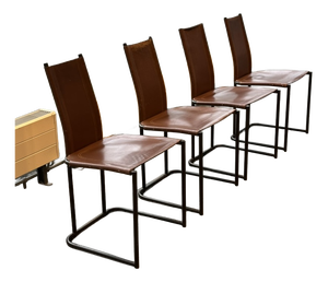 Vintage Cantilever Dining Chairs in Saddle Leather by Thema, Italy, 1970s, Set of 4