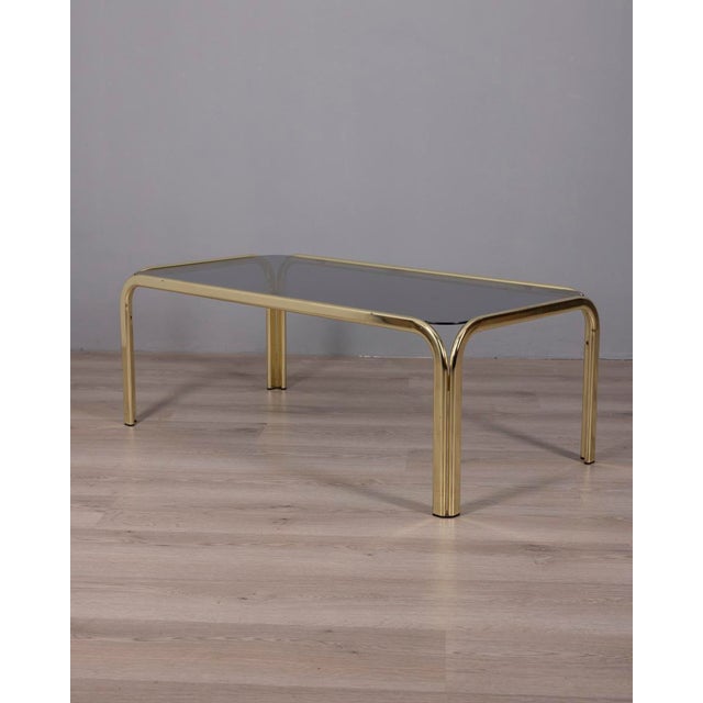 Vintage Italian Coffee Table in Gilt Brass and Smoked Glass, 1970s For Sale - Image 4 of 8