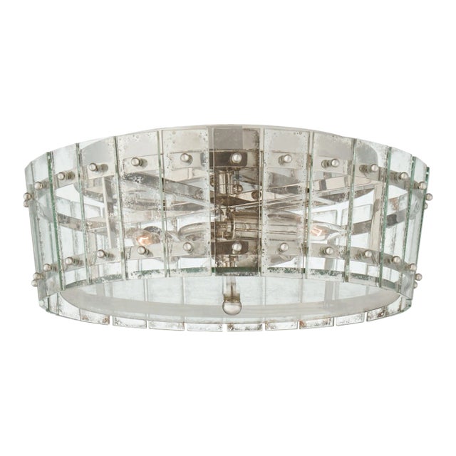 Carrier & Company for Visual Comfort Signature Cadence Medium Single-Tier Flush Mount in Polished Nickel with Antique Mirror For Sale